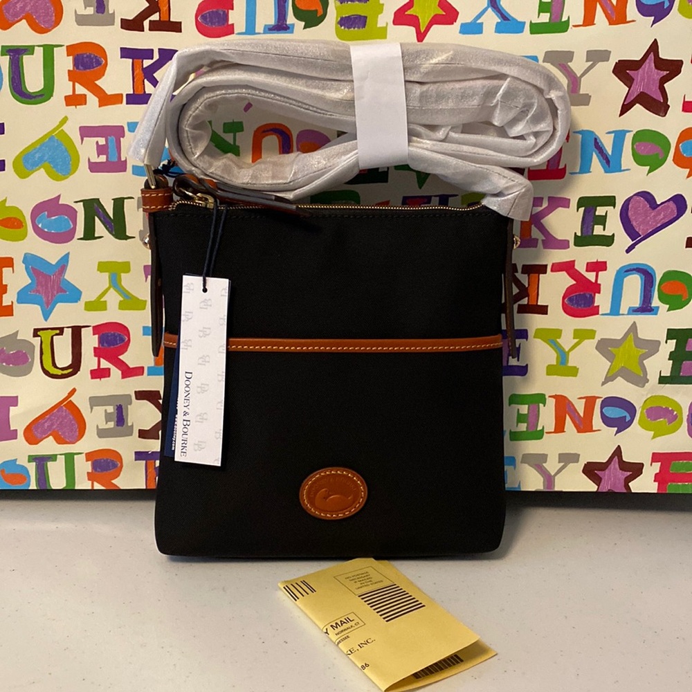 Dooney & Bourke Nylon Letter Carrier Black/Tan